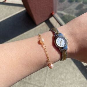 Elegant Gold and Pink Pearl Bracelet